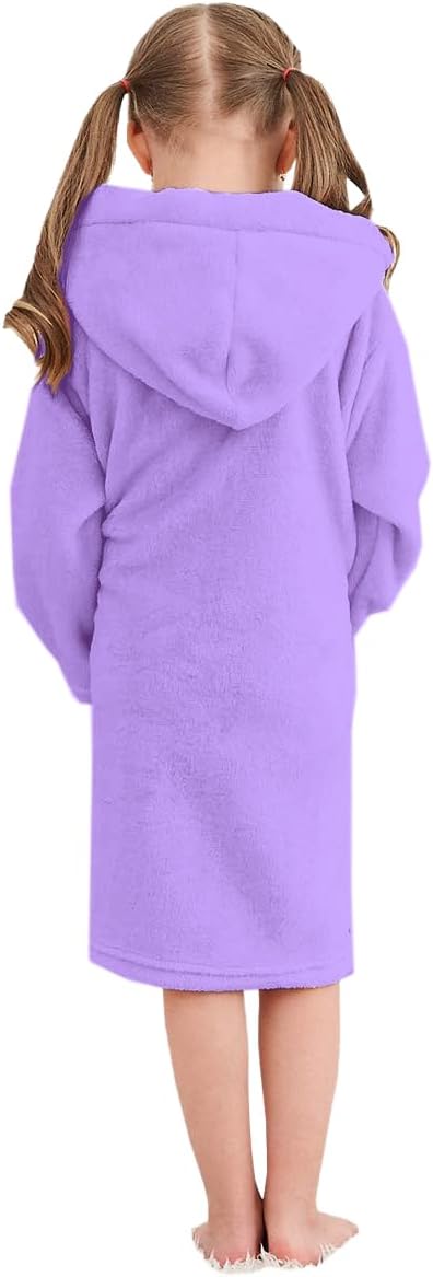 Umeyda Girls Fleece Hooded Robes, Warm Printed Bath Robe for Kids Soft Fuzzy Bathrobe for Gifts, 1-12 Years