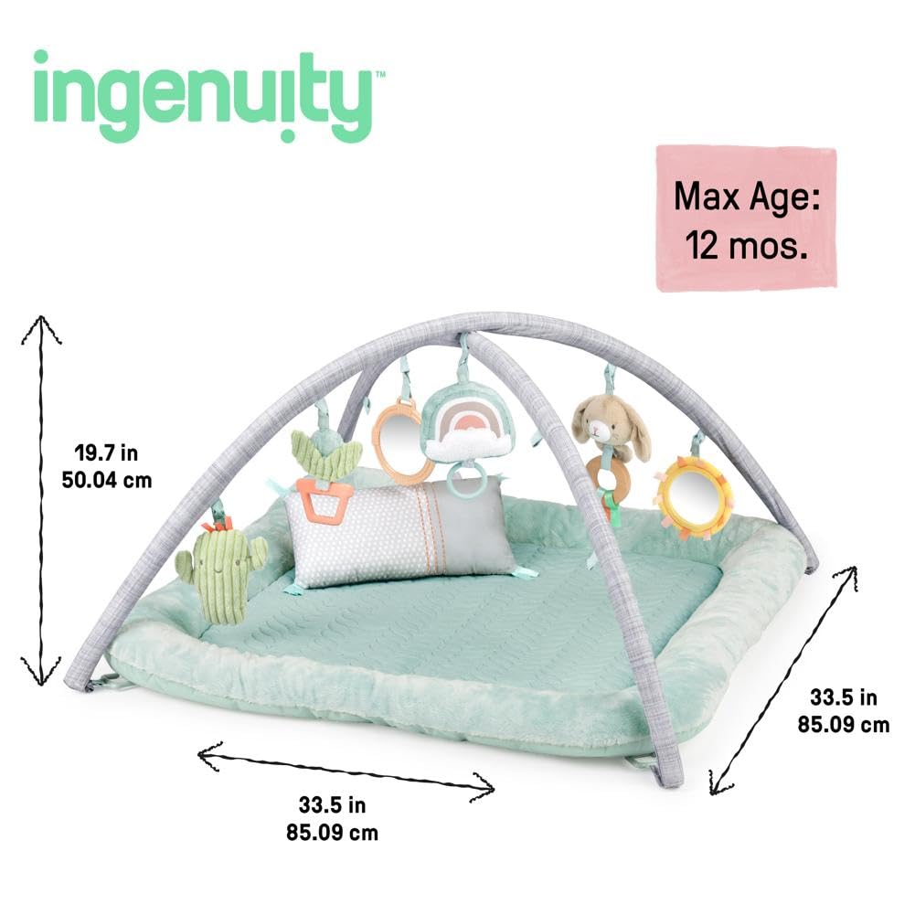 Ingenuity Cozy Spot Reversible Duvet Activity Gym & Play Mat with Wooden Toy bar - Loamy, Newborn and up