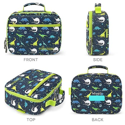 mibasies Kids Lunch Bag for Boys Toddler Insulated Lunch Box for School Travel, Dinosaur Planet