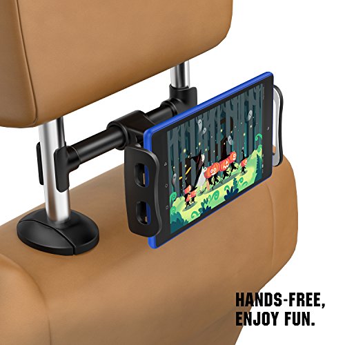 MoKo Headrest Phone/Tablet Car Mount, Adjustable Tablet Holder for 4-12.9" Devices, Fit with iPhone 15/Pro/Plus/Pro Max, iPhone 14 Pro Max/14, iPad Air 4/Mini 6, iPad 9th 10.2, Galaxy Tab S9/S9+,Black