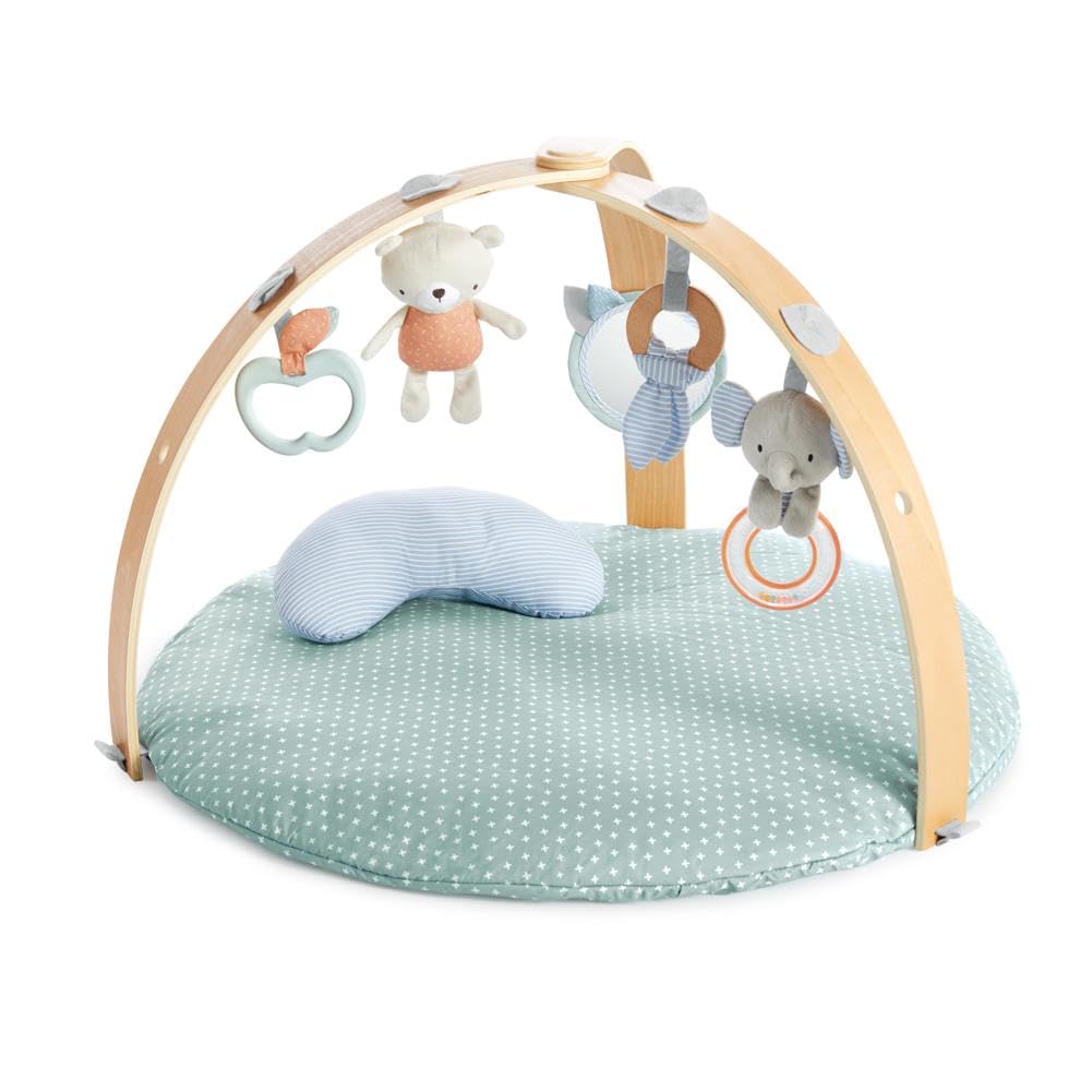 Ingenuity Cozy Spot Reversible Duvet Activity Gym & Play Mat with Wooden Toy bar - Loamy, Newborn and up