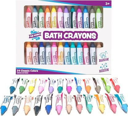 Tub Works® Smooth™ Bath Crayons Bath Toy, 12 Pack | Nontoxic, Washable Bath Crayons for Toddlers & Kids | Unique Formula Draws Smoothly & Vividly on Wet & Dry Tub Walls | Hexagon Grip Bathtub Crayons