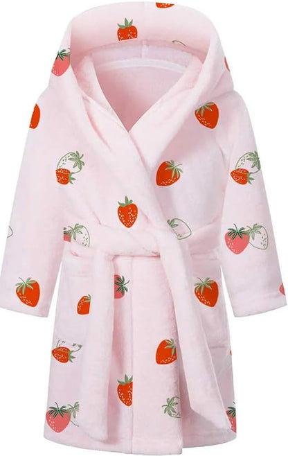 Umeyda Girls Fleece Hooded Robes, Warm Printed Bath Robe for Kids Soft Fuzzy Bathrobe for Gifts, 1-12 Years