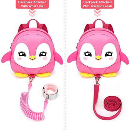 Accmor Toddler Harness Backpack Leash, Cute Penguin Kid Backpacks with Anti Lost Wrist Link, Mini Child Backpack Wristband Tether Strap and Protection Leashes Travel Bag Harness Rein for Baby Girls