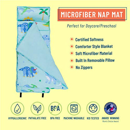 Wildkin Microfiber Nap Mat with Pillow for Toddler Boys and Girls, Measures 50 x 20 x 1.5 Inches, Ideal for Daycare and Preschool, Mom's Choice Award Winner (Jurassic Dinosaurs)