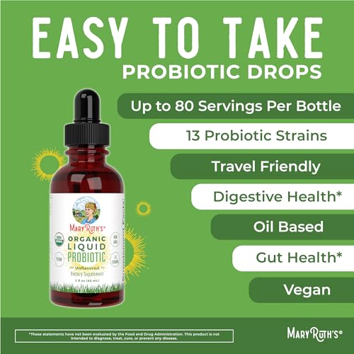 USDA Organic Liquid Probiotic by MaryRuth's | Digestive Health | Gut Health | Probiotics for Women | Probiotics for Men | Probiotics for Kids | Acidophilus Probiotic | Vegan | Non-GMO | 40 Servings