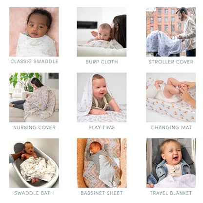 aden + anais Swaddle Blanket, Boutique Muslin Blankets for Girls & Boys, Baby Receiving Swaddles, Ideal Newborn & Infant Swaddling Set, Perfect Shower Gifts, 4 Pack, Sunrise