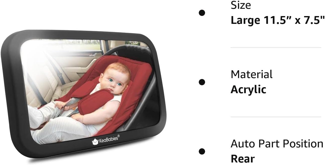 Large Shatterproof Baby Car Mirror - Safety Baby Car Seat Mirror - Baby Car Mirror for Back Seat Rear Facing Infant - Carseat Mirrors - Fully Assembled Baby Mirror For Car (Matte Black)