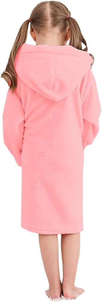 Umeyda Girls Fleece Hooded Robes, Warm Printed Bath Robe for Kids Soft Fuzzy Bathrobe for Gifts, 1-12 Years