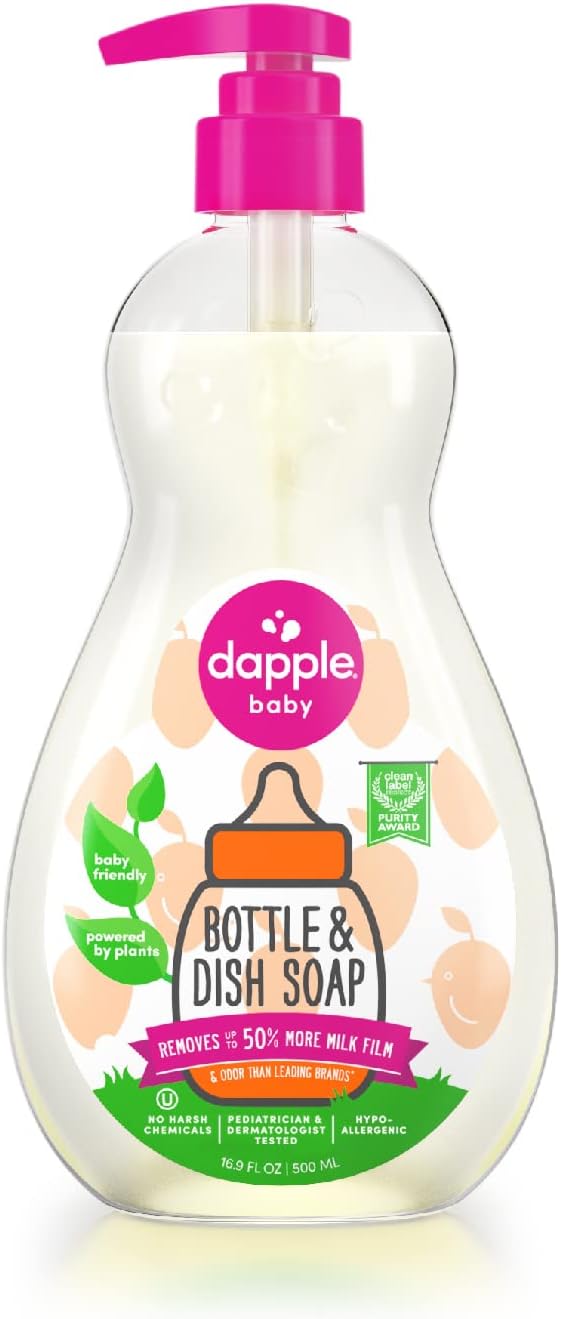 Dapple Bottle and Dish Soap Baby, Hypoallergenic, Plant-Based, Fragrance Free, 3 Fl Oz (Pack of 2)