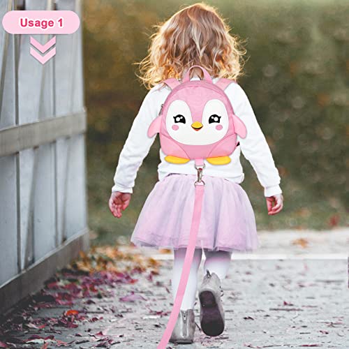 Accmor Toddler Harness Backpack Leash, Cute Penguin Kid Backpacks with Anti Lost Wrist Link, Mini Child Backpack Wristband Tether Strap and Protection Leashes Travel Bag Harness Rein for Baby Girls