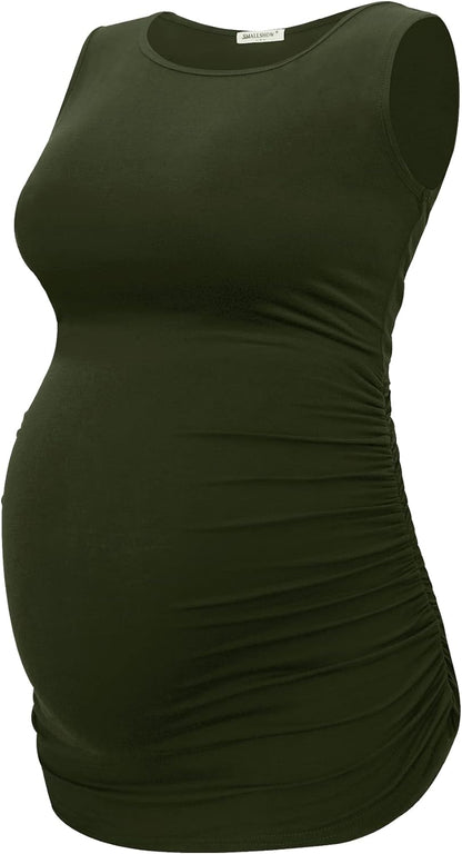 Smallshow Women's Maternity Tank Tops Sleeveless Ruched Pregnancy Clothes 3-Pack