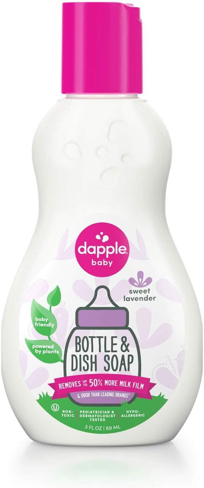 Dapple Bottle and Dish Soap Baby, Hypoallergenic, Plant-Based, Fragrance Free, 3 Fl Oz (Pack of 2)