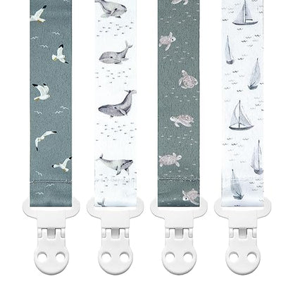 Stadela Baby Pacifier Clip Leash Soothie Holder Unisex for Girl or Boy 4 Pack Gift Set Universal Fit (Luna)