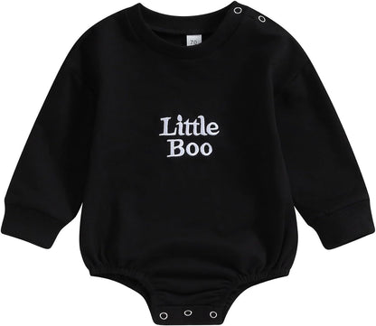 VISGOGO Baby Boy Girls Oversized Sweatshirt Romper Long Sleeve Little Dude Sweater Onesie Top Embroidery Clothes