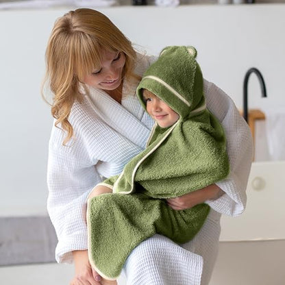 Premium Toddler Towels with Hood | Rayon from Organic Bamboo Toddler Bath Towel | Large Hooded Towels for Toddlers | Toddler Towels for Girl Boy (Green)