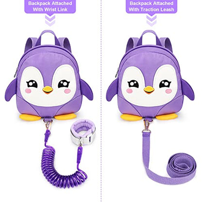 Accmor Toddler Harness Backpack Leash, Cute Penguin Kid Backpacks with Anti Lost Wrist Link, Mini Child Backpack Wristband Tether Strap and Protection Leashes Travel Bag Harness Rein for Baby Girls