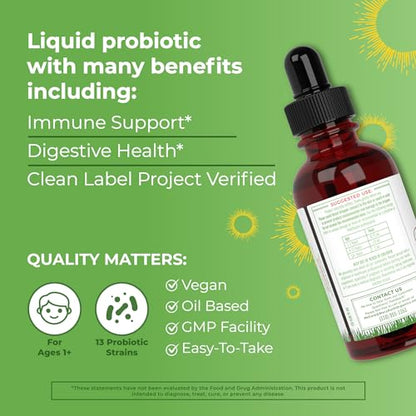 USDA Organic Liquid Probiotic by MaryRuth's | Digestive Health | Gut Health | Probiotics for Women | Probiotics for Men | Probiotics for Kids | Acidophilus Probiotic | Vegan | Non-GMO | 40 Servings