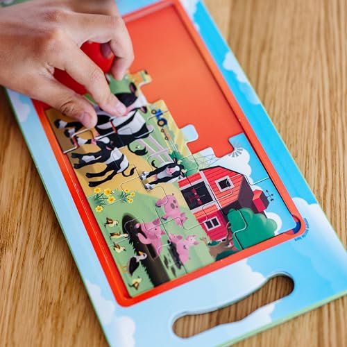 Melissa & Doug Take-Along Magnetic Jigsaw Puzzles Travel Toy On the Farm (2 15-Piece Puzzles) - Portable Puzzle Board, Seek And Find Activities, Travel Toys For Toddlers And Kids Ages 3+