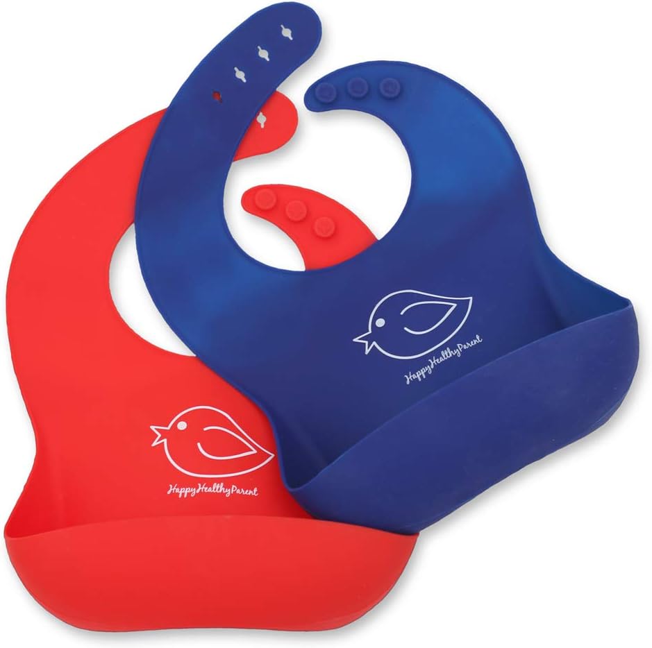 Happy Healthy Parent Silicone Baby Bibs Easily Wipe Clean - Comfortable Soft Waterproof Bib Keeps Stains Off, Set of 2 Colors