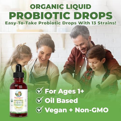 USDA Organic Liquid Probiotic by MaryRuth's | Digestive Health | Gut Health | Probiotics for Women | Probiotics for Men | Probiotics for Kids | Acidophilus Probiotic | Vegan | Non-GMO | 40 Servings