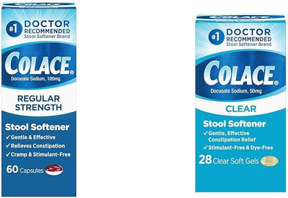 Colace Regular Strength Stool Softener 100 mg Capsules 60 Count Docusate Sodium Stool Softener for Gentle Dependable Relief