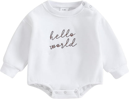 VISGOGO Baby Boy Girls Oversized Sweatshirt Romper Long Sleeve Little Dude Sweater Onesie Top Embroidery Clothes