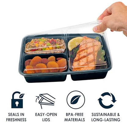 Bentgo® Prep 3-Compartment Containers - 20-Piece Meal Prep Kit with 10 Trays & 10 Custom-Fit Lids - Durable Microwave, Freezer, Dishwasher Safe Reusable BPA-Free Food Storage Containers (Silver)