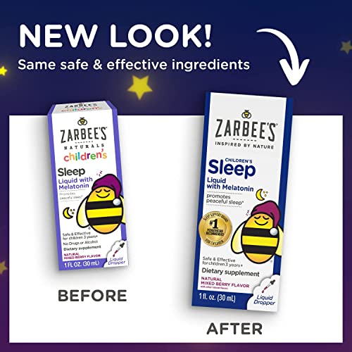 Zarbee's Kids Sleep Supplement Liquid with 1mg Melatonin; Drug-Free & Effective; Easy to Take Natural Berry Flavor for Children Ages 3 and Up; 1 Fl Oz Bottle