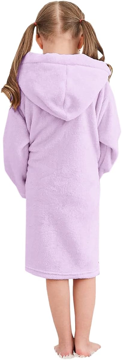 Umeyda Girls Fleece Hooded Robes, Warm Printed Bath Robe for Kids Soft Fuzzy Bathrobe for Gifts, 1-12 Years