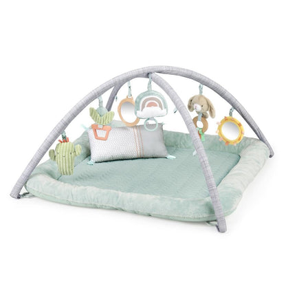 Ingenuity Cozy Spot Reversible Duvet Activity Gym & Play Mat with Wooden Toy bar - Loamy, Newborn and up