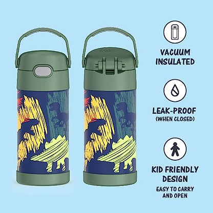 THERMOS FUNTAINER 12 Ounce Stainless Steel Vacuum Insulated Kids Straw Bottle, Bluey