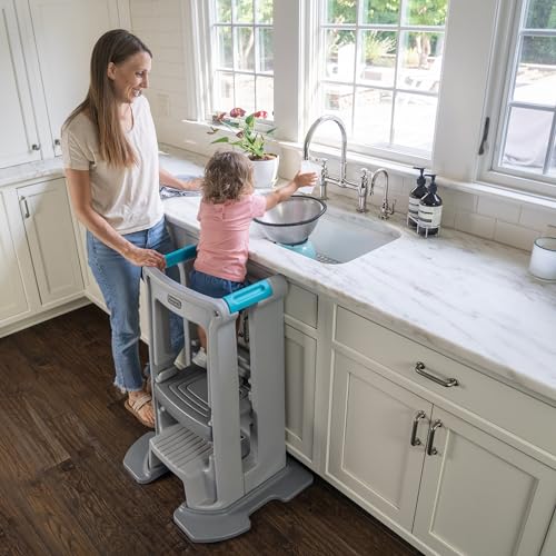 Simplay3 Toddler Tower Montessori Standing Step Stool with Sturdy Stabilizing Base and Adjustable Platform, 20.5" D x 26" W x 34" H, Ages 18 Months to 5 Years, White