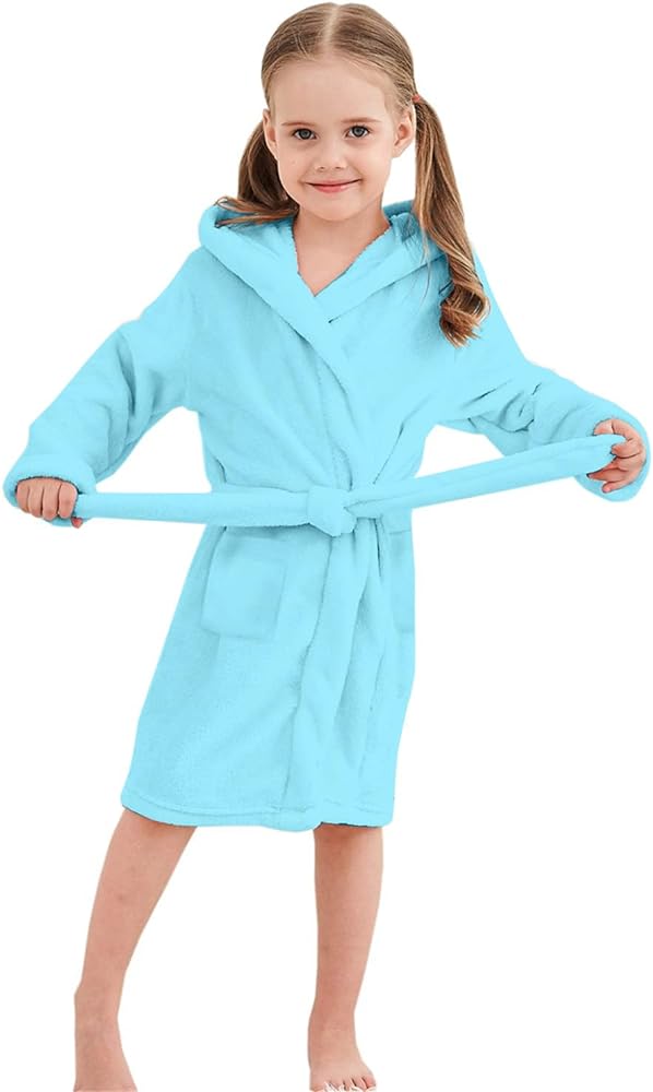 Umeyda Girls Fleece Hooded Robes, Warm Printed Bath Robe for Kids Soft Fuzzy Bathrobe for Gifts, 1-12 Years