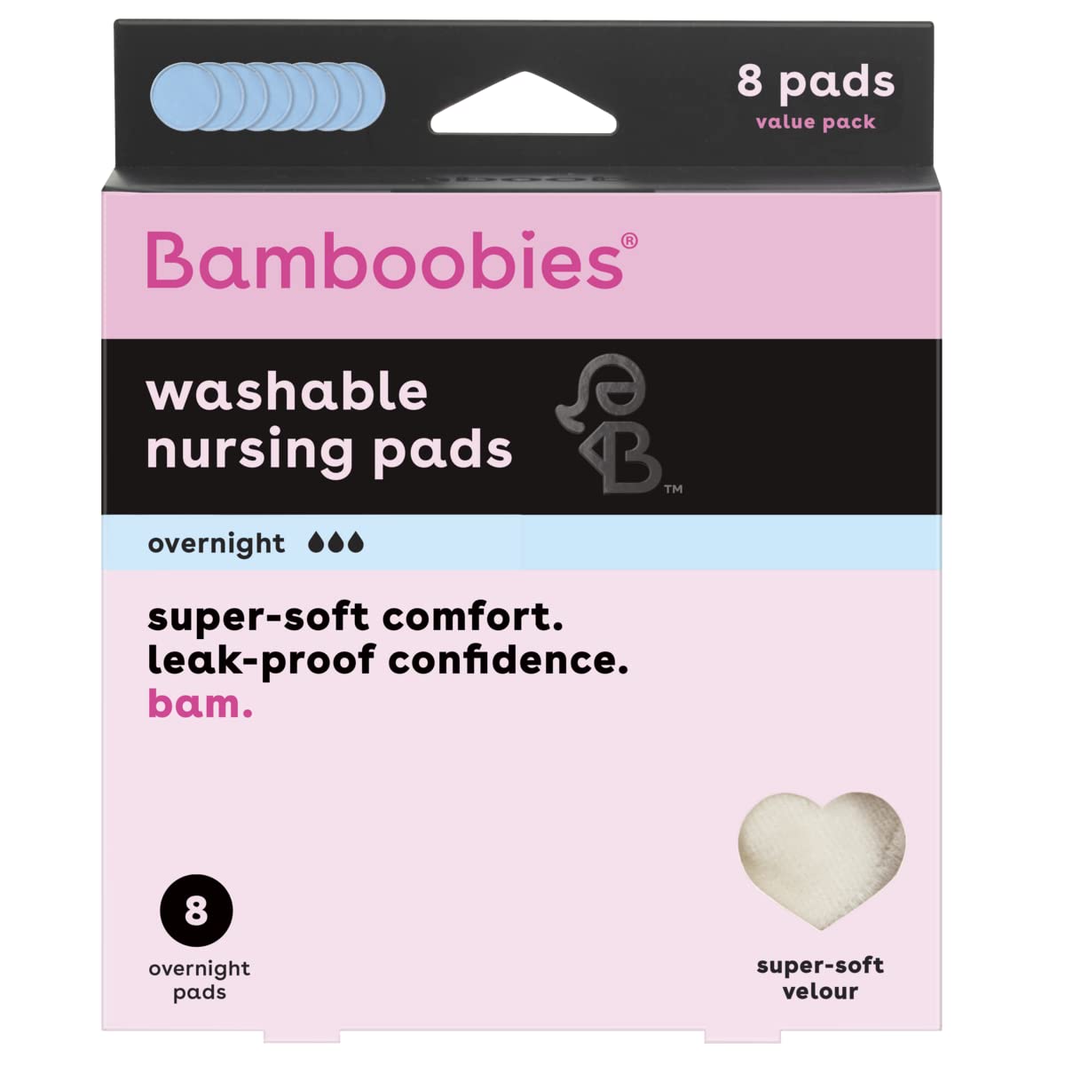 Bamboobies Reusable & Washable, Ultra-Absorbent Overnight Nursing Pads for Breastfeeding, Super Soft Rayon Made From Bamboo, Milk Proof Liner, Natural, 2.4 Oz, 4 Count