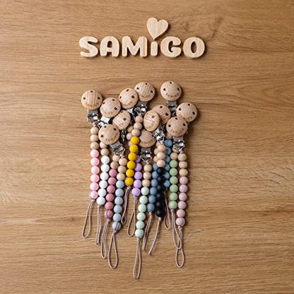 SAMiGO Silicone Pacifier Clips Holders Paci Binky Clips for Baby Boys and Girls - 2 Pack