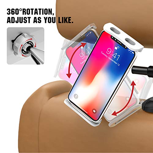 MoKo Headrest Phone/Tablet Car Mount, Adjustable Tablet Holder for 4-12.9" Devices, Fit with iPhone 15/Pro/Plus/Pro Max, iPhone 14 Pro Max/14, iPad Air 4/Mini 6, iPad 9th 10.2, Galaxy Tab S9/S9+,Black