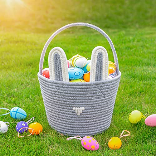 CubesLand Easter Baskets Easter Egg Hunt Baskets for Kids, Cute Bunny Gift Basket for Baby Easter Decorations Party Supplies Grey White 9.8 x 7.8 x 7.8”