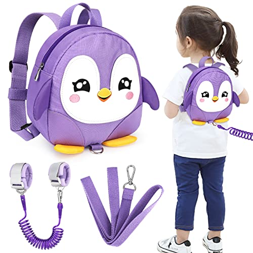 Accmor Toddler Harness Backpack Leash, Cute Penguin Kid Backpacks with Anti Lost Wrist Link, Mini Child Backpack Wristband Tether Strap and Protection Leashes Travel Bag Harness Rein for Baby Girls