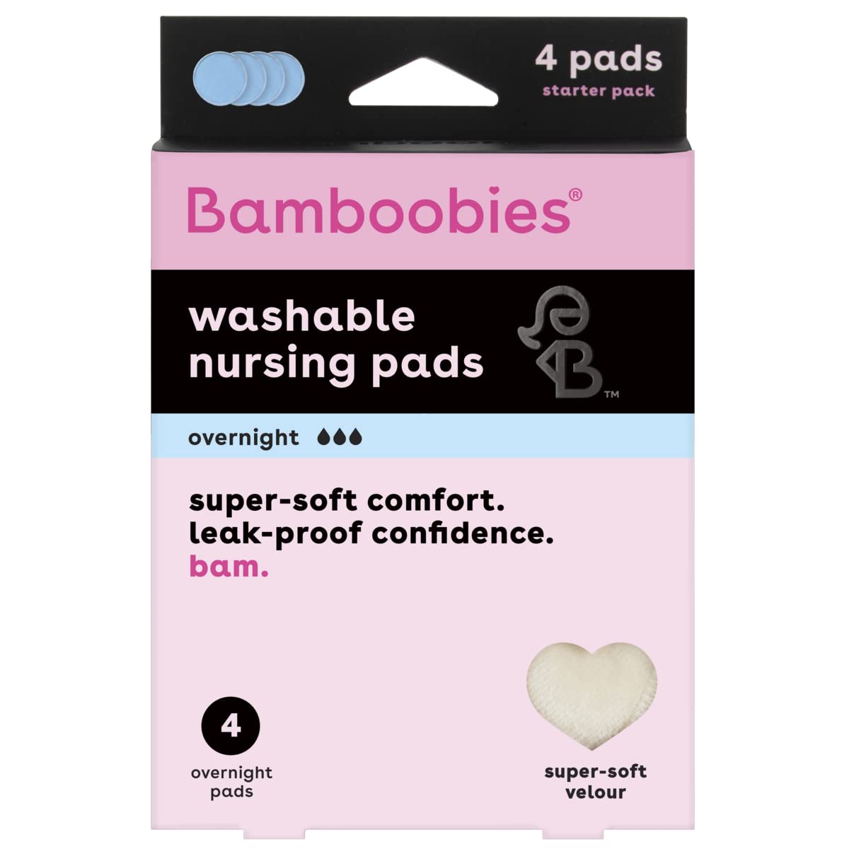 Bamboobies Reusable & Washable, Ultra-Absorbent Overnight Nursing Pads for Breastfeeding, Super Soft Rayon Made From Bamboo, Milk Proof Liner, Natural, 2.4 Oz, 4 Count