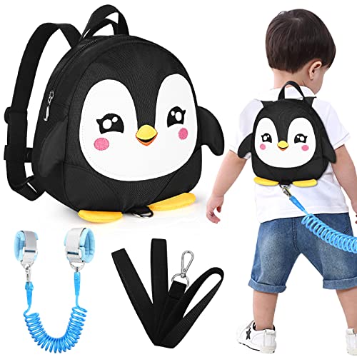 Accmor Toddler Harness Backpack Leash, Cute Penguin Kid Backpacks with Anti Lost Wrist Link, Mini Child Backpack Wristband Tether Strap and Protection Leashes Travel Bag Harness Rein for Baby Girls