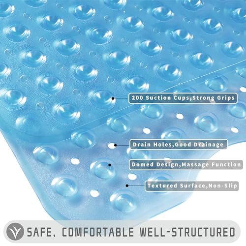 Yimobra Original Extra Long Bath Tub Shower Floor Mat, Non Slip Oversized Bathtub Mats with Drain Holes, Bathroom Machine Washable Bathmats with Suction Cups, 16 x 40 Inches, Mint Green