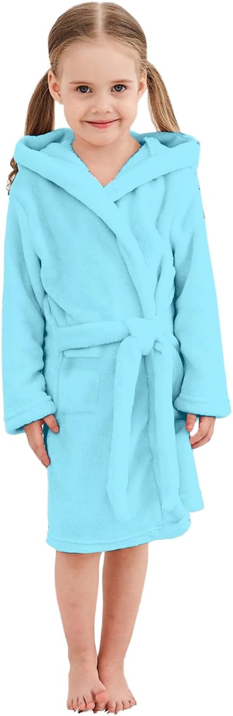 Umeyda Girls Fleece Hooded Robes, Warm Printed Bath Robe for Kids Soft Fuzzy Bathrobe for Gifts, 1-12 Years