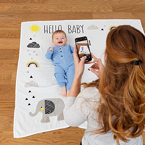 Organic Baby Monthly Milestone Blanket Boy - Baby Bear Months Blanket with Month Marker Frame and Newborn Announcement Disc - Growth Age Blanket for 1-12 Months Milestones, Woodland, 47”x47”