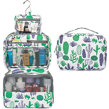 Narwey Hanging Travel Toiletry Bag Cosmetic Make up Organizer for Women Waterproof (Green Cactus)