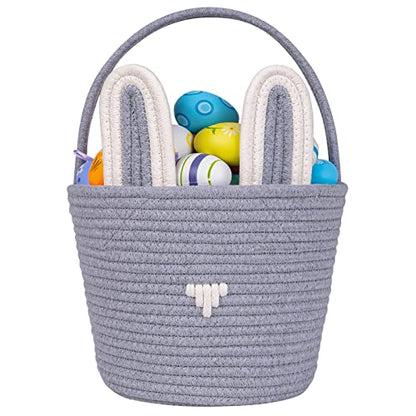 CubesLand Easter Baskets Easter Egg Hunt Baskets for Kids, Cute Bunny Gift Basket for Baby Easter Decorations Party Supplies Grey White 9.8 x 7.8 x 7.8”