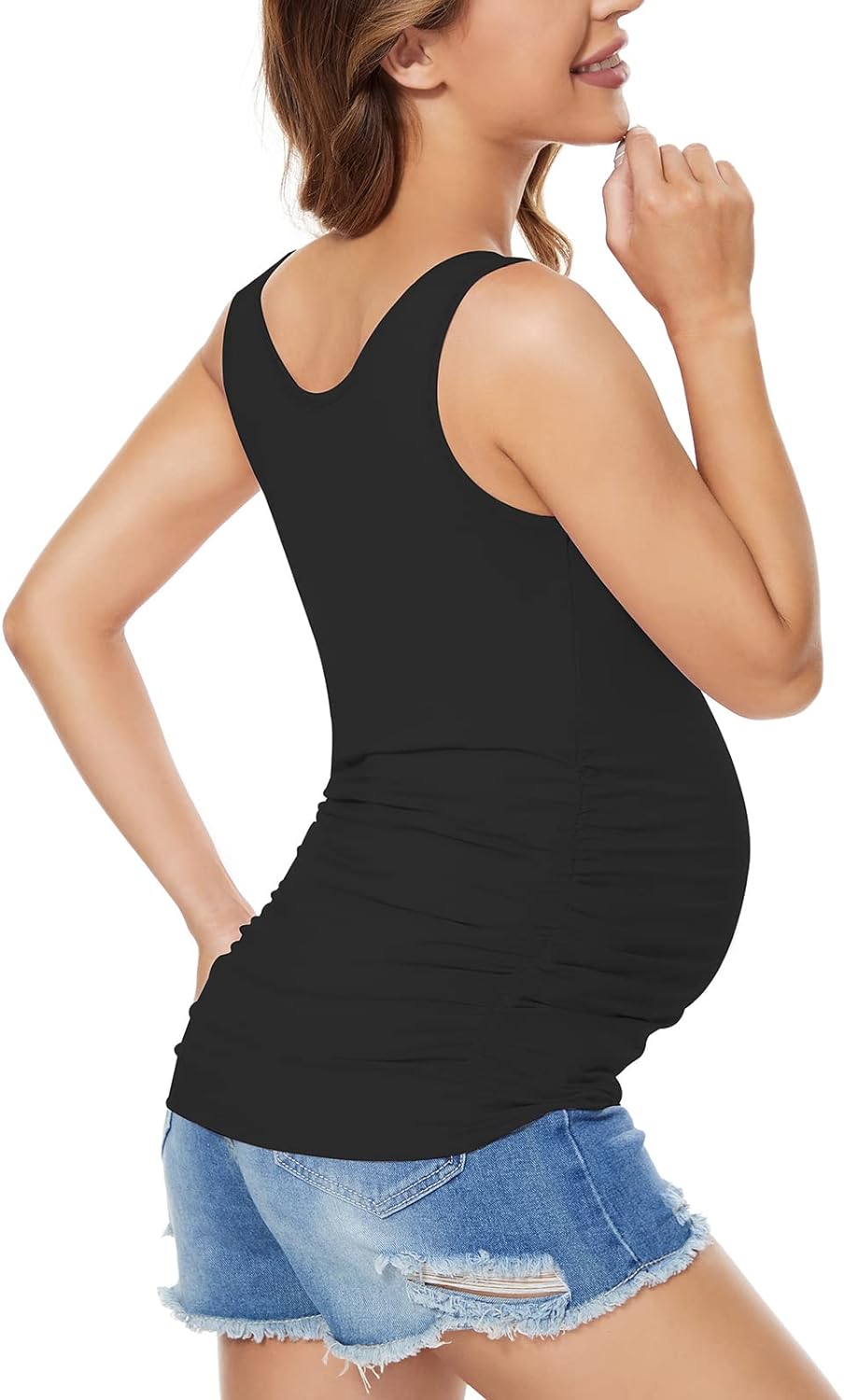 Ecavus 3PCS Womens Layering Maternity Tank Top Pregnancy Shirt Scoop Neck Sleeveless Ruched Vest