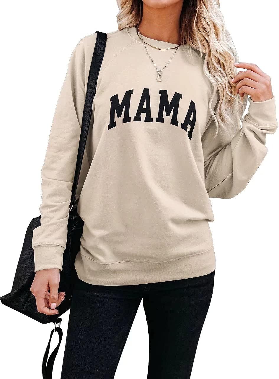 LEEDYA Women Long Sleeve Mama Sweatshirts Round Neck Pullover Loose Lightweight Blouse Tops