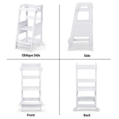 TOETOL Bamboo Toddler Step Stool Grey Learning Standing Helper Tower for Toddlers Kitchen Stools Counter 3 Height Adjustable Helper with Non-Slip Mat