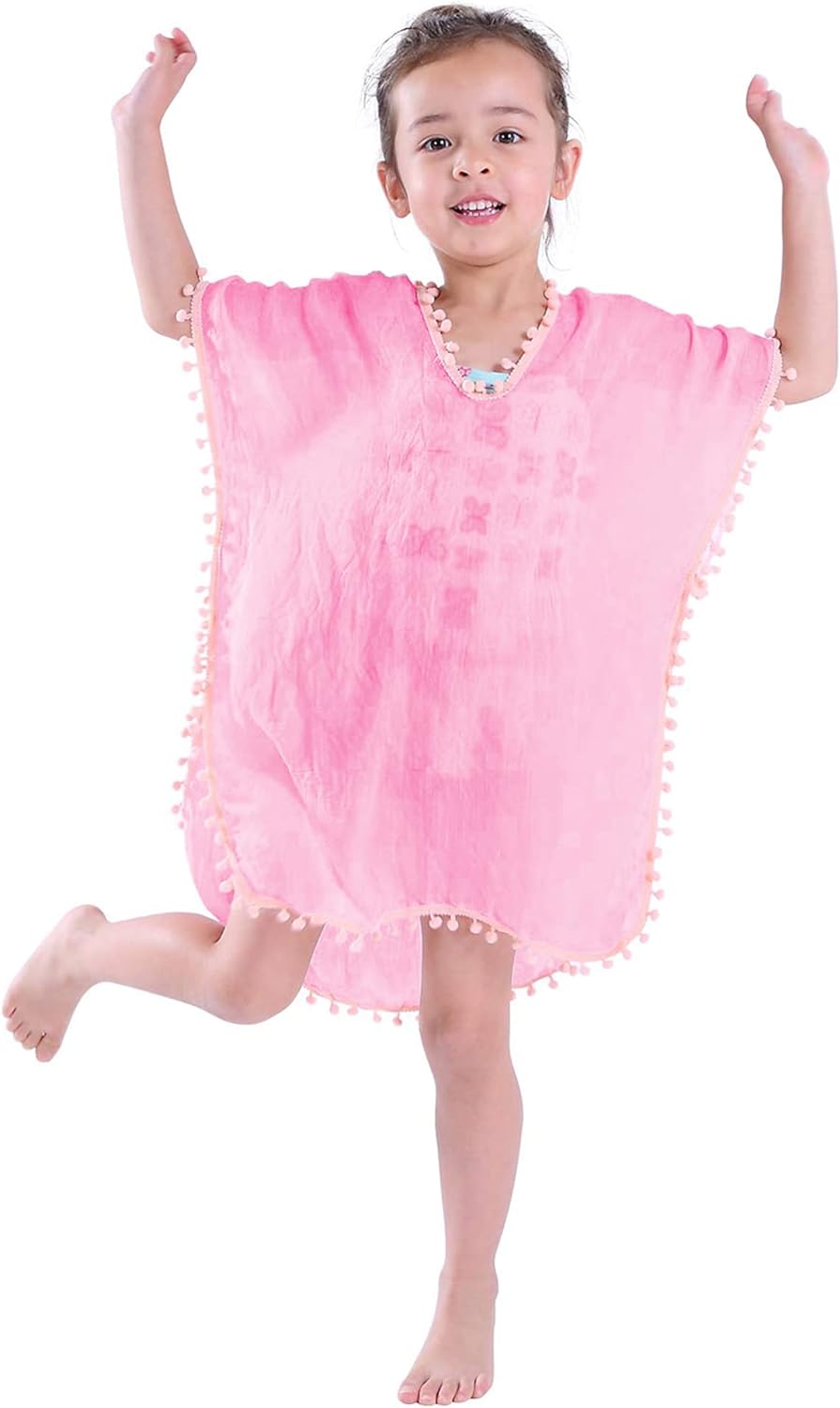 MissShorthair Girls Swim Cover Up Beach Swimwear Coverup Swimsuit Wraps with Pom Pom Trim